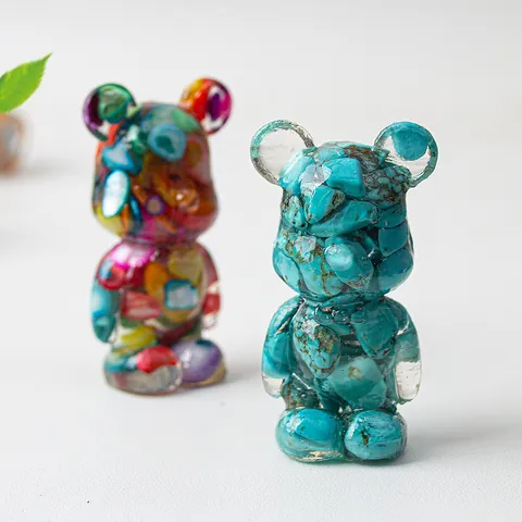Figura de Oso de Resina de Cristal Con Incrustación de Piedra Natural Estatua de Oso Artística Adorno de Escritorio Escultura Decorativa Moderna Regalo