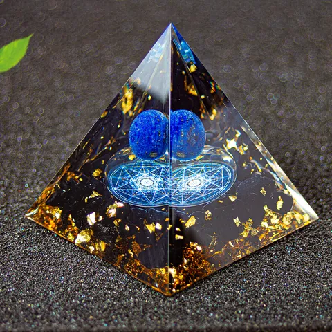 Orgonit Energiepyramide Heilkristall Lapislazuli Obsidian Goldfolie Harzpyramide Tischdekoration Haus Büro Meditation Dekor Geschenk