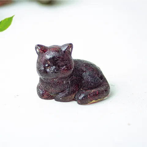 Mini Cat Figurine Ornament Natural Crystal Resin Hand Carved Animal Sculpture For Home Office Desk Decoration Healing Stone Gift