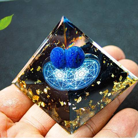 Orgonit Energiepyramide Heilkristall Lapislazuli Obsidian Goldfolie Harzpyramide Tischdekoration Haus Büro Meditation Dekor Geschenk