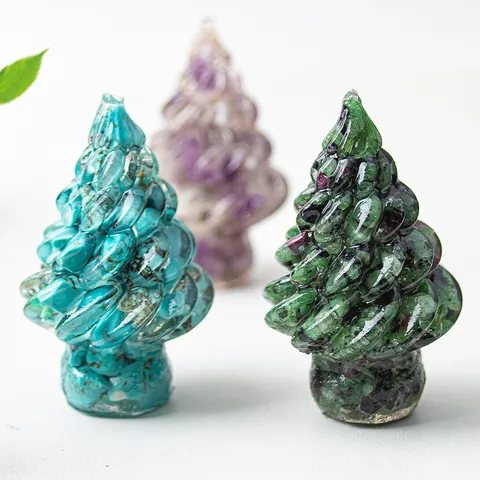 Mini Harz Weihnachtsbaum Tischschmuck Mit Kristall Bruchstein Handgefertigt Spiral Kiefer Statuette Für Weihnachten Home Office Deko Geschenk