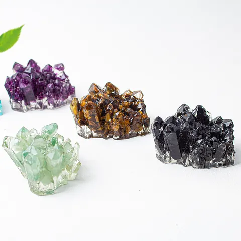 Resin Natural Stone Crystal Cluster Ornament For Home Office Decor Healing Crystal Cluster Desktop Decoration Gift