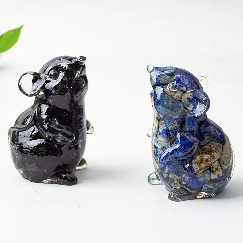 Figurine de Souris en Résine et Pierre de Cristal Statue de Rat Mignonne Sculpture d'Animal Ornement de Bureau Décoration Maison Bureau Cadeau