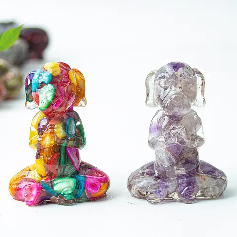 Meditating Dog Statue Resin Zen Yoga Pose Ornament With Natural Crystal Stone Healing Desktop Decoration Home Office Gift