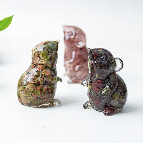 Figurine de Souris en Résine et Pierre de Cristal Statue de Rat Mignonne Sculpture d'Animal Ornement de Bureau Décoration Maison Bureau Cadeau