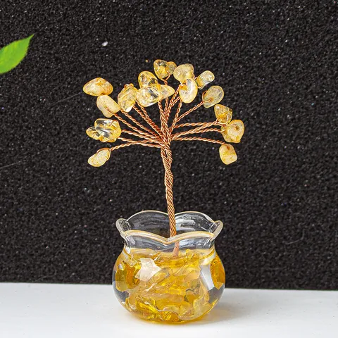 Handmade Miniature Crystal Money Tree Natural Gemstone Bonsai With Copper Wire And Glass Bottle For Office Home Desk Decor Good Luck Feng Shui Ornament