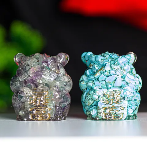 Resin Natural Crushed Crystal Stone Fortune Tiger Ornament Wealth Symbol Luck Mascot Desktop Decoration Home Office Gift