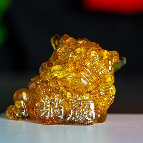 Natural Crystal Chip Resin Fortune PiXiu Golden Toad Ornament Lucky Healing Stone Statue For Home Office Desk Decor Gift
