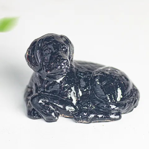 Figurine de Chiot Chien en Résine avec Cristal Naturel et Incrustation de Pierres Mini Ornement de Bureau Golden Retriever Décor Maison Bureau Cadeau