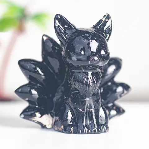 Figurilla de Zorro de Nueve Colas Hecha a Mano de Resina Con Fragmentos de Cristal Natural Ornamento de Escritorio Estatua Mítica Hogar