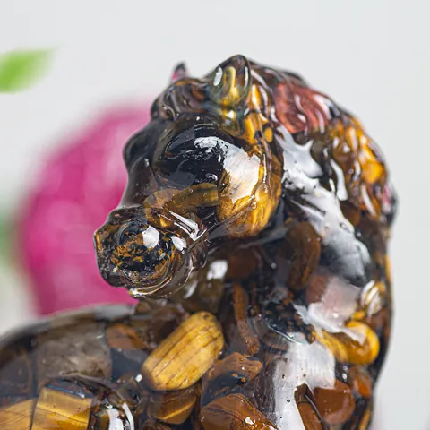 Figurine de Cheval en Résine de Cristal Naturel Statue de Richesse Succès Maison Bureau Décor de Table Sculpture Animale Ornement Chanceux Cadeau