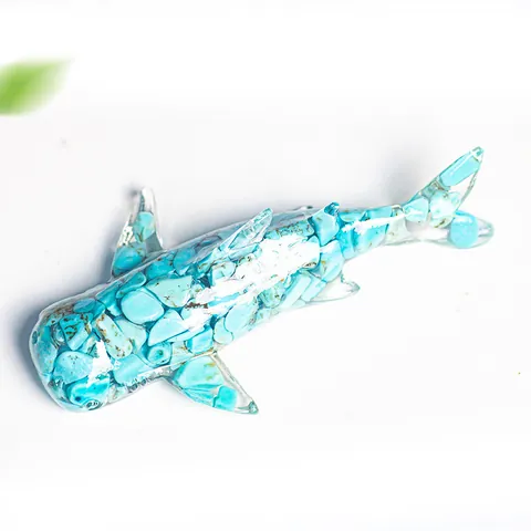 Handmade Resin Whale Shark Figurine With Natural Crystal Stone Filling Ocean Theme Modern Desk Ornament For Home Office Decor Gift