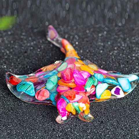 Natuurlijk Kristal Chips Hars Manta Rog Beeldhouwwerk Teufelsrochen Mariene Decoratie Kristal Zee Dier Figuur