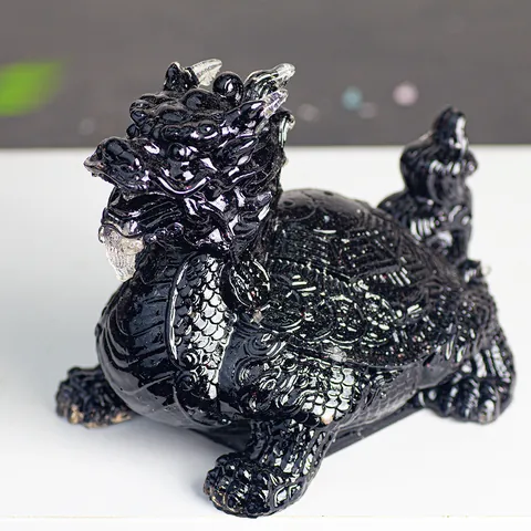 Dragon Turtle Resin Statue Natural Crystal Filled Feng Shui Ornament Lucky Wealth Figurine For Home Office Decoration