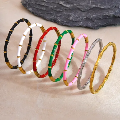 Fashion Bamboo Joint Stainless Steel Bangle For Women Gold Silver Plated Enamel Geometric Bracelet Minimalist Fashion Jewelry