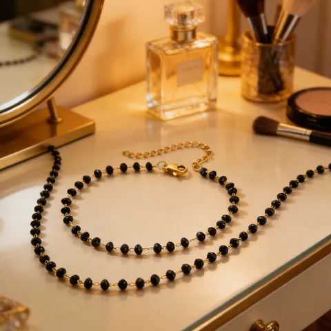 Bohemian Stainless Steel Beaded Necklace Bracelet Necklace and Bracelet For Women Black Beads Jewelry Jewelry Accessories