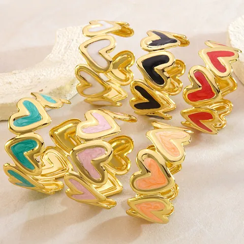 Fashion Stainless Steel Heart Enamel Open Bangle Gold Plated C-Shaped Colorful Oil Drop Bracelet Hand Jewelry For Women