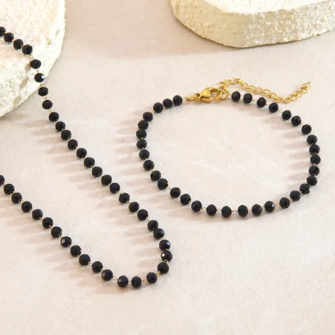 Bohemian Stainless Steel Beaded Necklace Bracelet Necklace and Bracelet For Women Black Beads Jewelry Jewelry Accessories