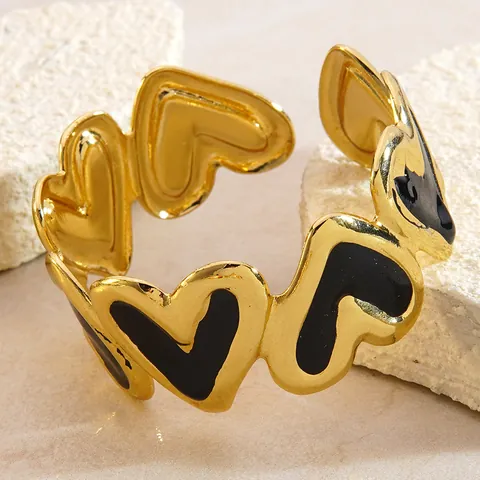 Fashion Stainless Steel Heart Enamel Open Bangle Gold Plated C-Shaped Colorful Oil Drop Bracelet Hand Jewelry For Women