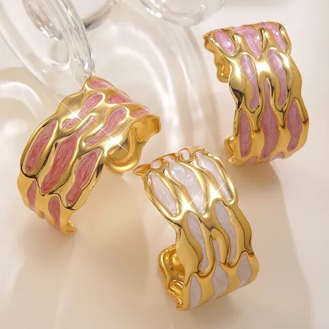 Bracciale Rigido Aperto Geometrico in Acciaio Inossidabile per Donna Vintage Placcato Oro Smalto Texture Lava Gioielli Regalo