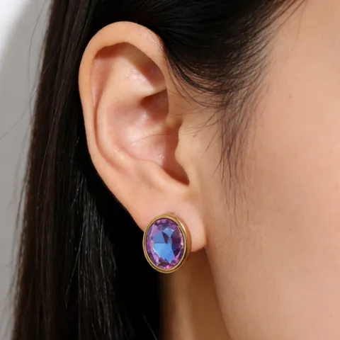 Stainless Steel Geometric Zircon Stud Earrings Gold Plated Oval Colorful Crystal Earrings For Wedding Party Women Jewelry