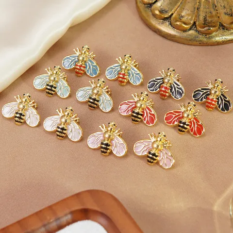 304 Stainless Steel Bee Stud Earrings Enamel Drip Oil Animal Design Gold Plated Hypoallergenic Fashion Jewelry For Women