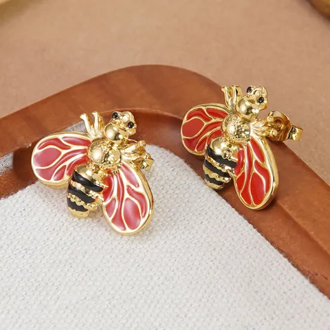 304 Stainless Steel Bee Stud Earrings Enamel Drip Oil Animal Design Gold Plated Hypoallergenic Fashion Jewelry For Women