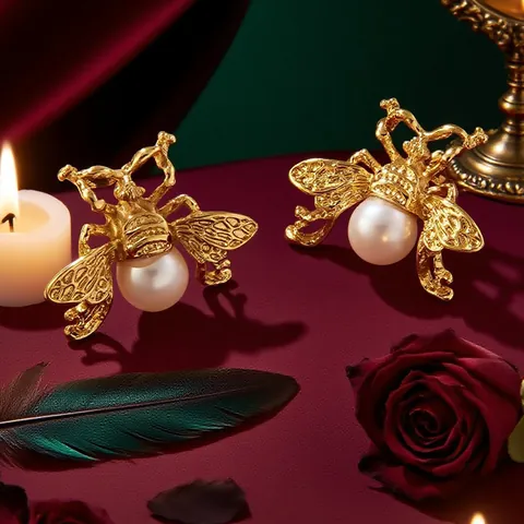 Luxury Stainless Steel Spider Stud Earrings Gold Plated Faux Artificial Pearl Gothic Ear Jewelry For Women Halloween Party Accessories