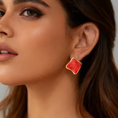 Stainless Steel Geometric Square Stud Earrings Retro Marble Texture Oil Dripping Gold Border Ear Jewelry For Women Daily Dating