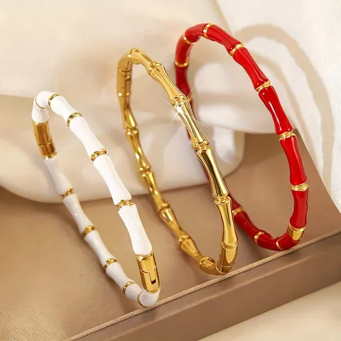 Modern 304 Stainless Steel Bamboo Joint Bangle For Women Elegant Gold Plated Enamel Colorful Fashion Jewelry Gift