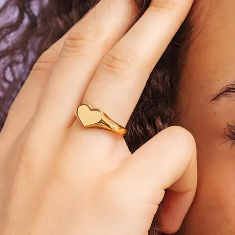 Minimalist 316L Stainless Steel Heart Signet Ring For Women PVD Gold Plated Smooth Surface Geometric Finger Ring Daily Jewelry