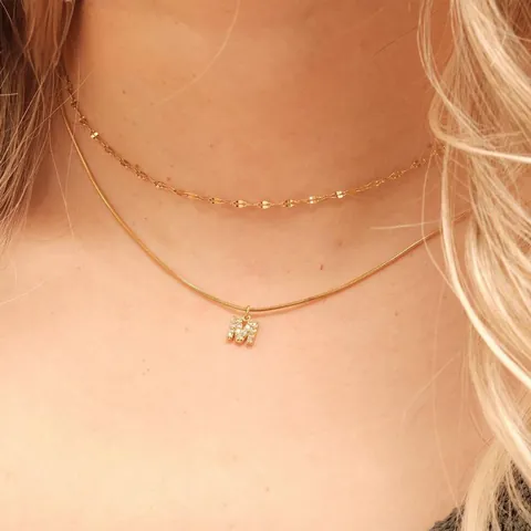 Collana Iniziale a Doppio Strato in Acciaio Inossidabile 316L Placcato Oro 14K Con Ciondolo Alfabeto Con Zirconia Gioielli Regalo Donna
