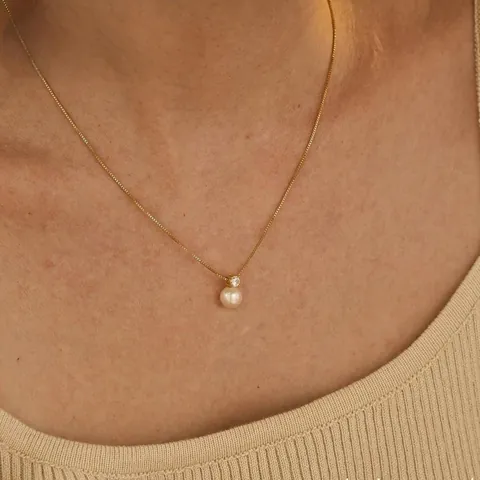 Minimalist Stainless Steel Imitation Artificial Pearl Zirconia Pendant Necklace For Women Elegant PVD Plated Gold Silver Jewelry Gift