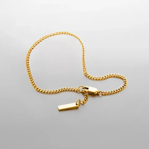 Minimalist Stainless Steel Thin Cuban Link Chain Bracelet For Men Women Adjustable 18K Gold Plated Jewelry With Small Bar