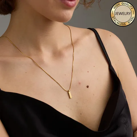 Minimalist 316L Stainless Steel Square Bar Pendant Necklace For Men Women Gold Silver Plated Snake Chain Fashion Jewelry Gift