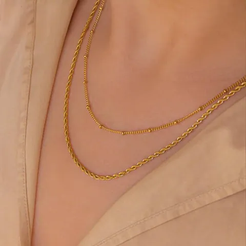 316L Stainless Steel Layered Necklace For Women Gold Silver Plated Snake Rope Paperclip Satellite Chain Minimalist Jewelry