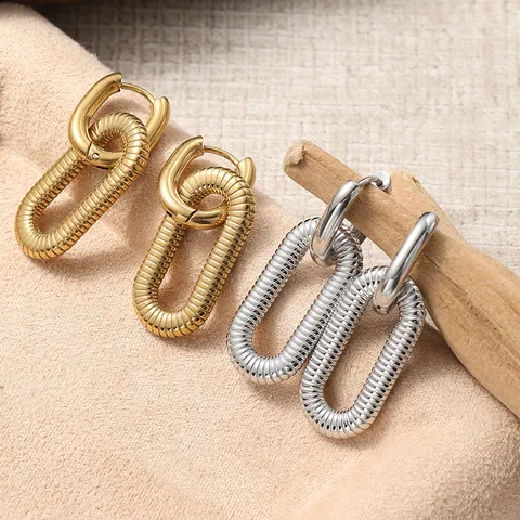 Orecchini a Goccia con Catena a Vite in Acciaio Inossidabile Vintage Placcati Oro e Argento PVD Orecchini a Cerchio Geometrici per Donna Gioielli Minimalisti