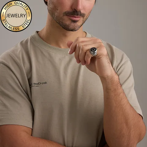 Men Vintage 316L Stainless Steel Hexagram Eagle Ring Punk Gothic Star Of David Signet Ring Gold Silver Band Jewelry