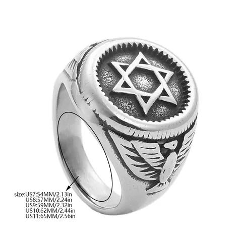 Men Vintage 316L Stainless Steel Hexagram Eagle Ring Punk Gothic Star Of David Signet Ring Gold Silver Band Jewelry