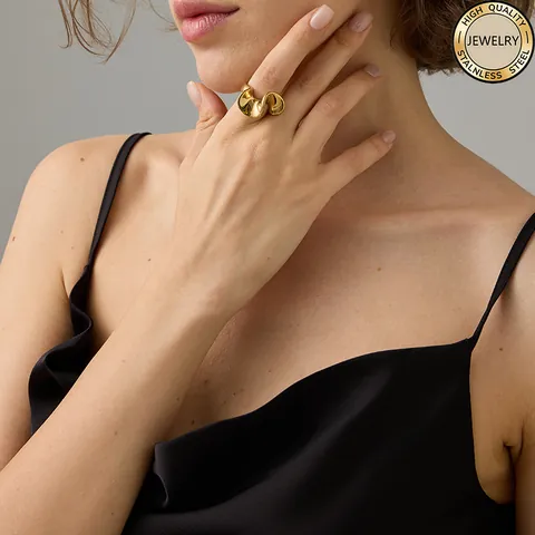 316L Stainless Steel Irregular Wave Ring PVD Gold Plated Minimalist Tarnish Free Modern Geometric Finger Jewelry For Women