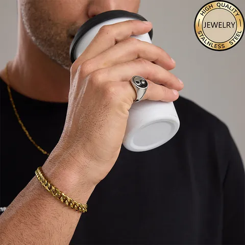 Vintage Stainless Steel Yin Yang Ring Tai Chi Signet Ring Retro Taoist Jewelry For Men Women Band Ring Silver Black