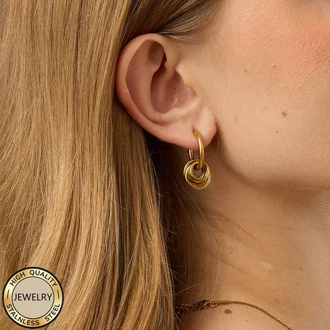 Minimalist 316L Stainless Steel Gold Hoop Earrings For Men Women Punk Multi Layer Small Ring PVD Plated Jewelry Gift