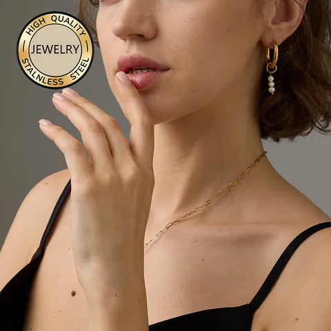 Asymmetric Freshwater Pearl Hoop Earrings 316L Stainless Steel PVD Gold Plated French Retro Elegant Jewelry For Women