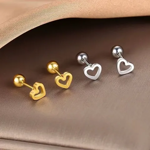 Minimalist Stainless Steel Hollow Heart Star Stud Earrings With Screw Back Gold Silver Plated Tiny Earrings For Women