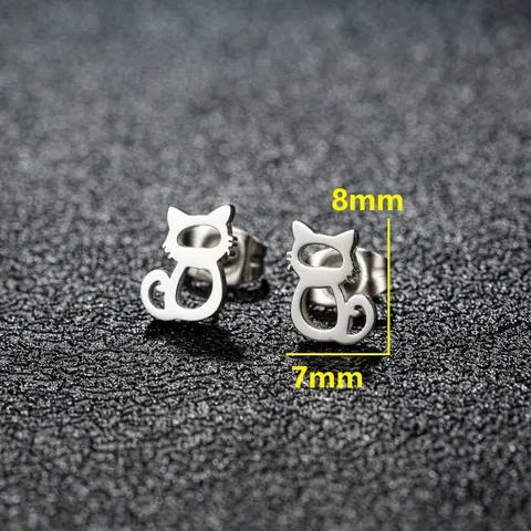 Pendientes de Botón de Acero Inoxidable Mini Estilo Coreano Animales Lindo Gato Conejo Erizo Caballo Árbol de la Vida Corazón Joyas Mujer