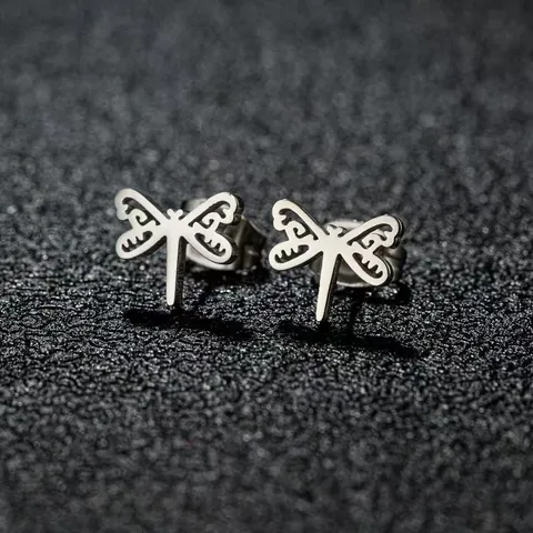 Pendientes de Botón Minimalistas de Acero Inoxidable Para Mujeres Hombres Pájaro Pequeño Mariposa Estrella Luna Libélula Joyería
