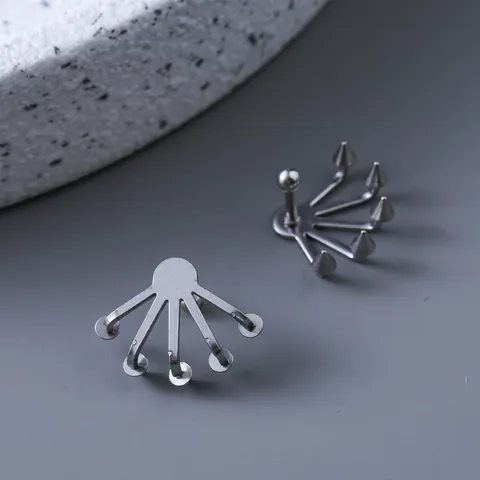 Pendientes de Botón de Garra en Forma de Abanico de Acero Inoxidable Estilo Punk Industrial Joyería para Hombre Mujer