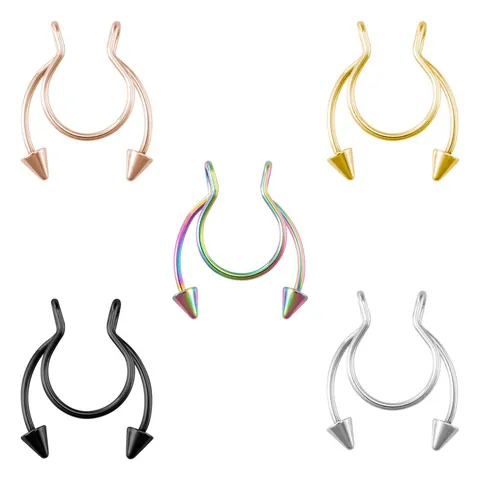 Stainless Steel Fake Nose Ring Non Piercing U Shape Horseshoe Septum Ring With Spikes Punk Body Jewelry For Women Men