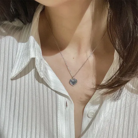 925 Sterling Silver Heart Pendant Necklace High Polished Minimalist Romantic Love Jewelry For Women