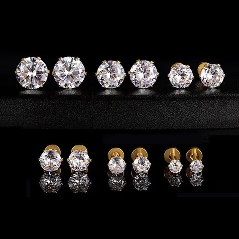 Pendientes de Botón de Acero Inoxidable con Zirconia para Mujeres Hombres Rosca Trasera Plana Piercing Cartílago Joyería